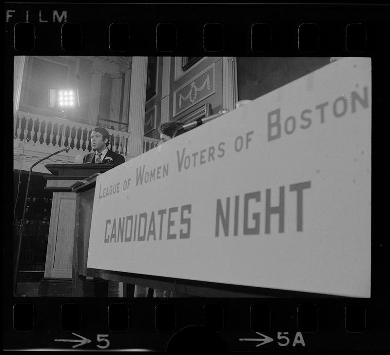 League of Women Voters "Candidates Night" at Faneuil Hall, Boston