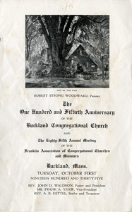 Buckland Congregational Church 150th Anniversary Program, Buckland, Mass., 1935