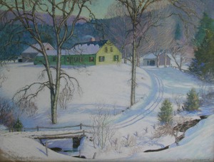 Robert Strong Woodward chalk drawing, 'A New England Afternoon,' Buckland, Mass.