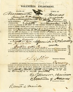Civil War enlistment papers for Jeremiah L. W. Bradley, 54th Massachusetts Infantry Regiment