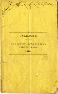 Nichols Academy Catalogue, Dudley, Mass., 1835