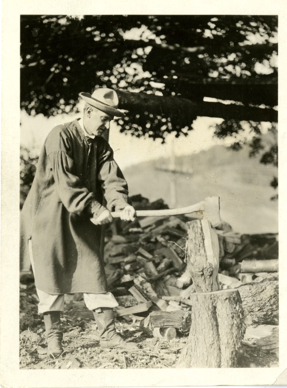 Calvin Coolidge chopping wood