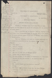Sacco-Vanzetti Case Records, 1920-1928. Commonwealth v. Vanzetti (Bridgewater Trial). Affidavit of William J. Callahan, n.d. Box 2, Folder 1, Harvard Law School Library, Historical & Special Collections
