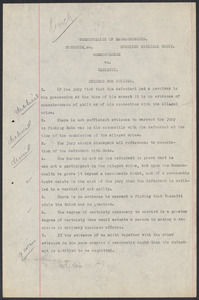 Sacco-Vanzetti Case Records, 1920-1928. Commonwealth v. Vanzetti (Bridgewater Trial).Request for Rulings, 1920. Box 2, Folder 5, Harvard Law School Library, Historical & Special Collections