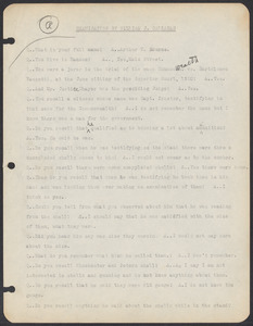 Sacco-Vanzetti Case Records, 1920-1928. Commonwealth v. Vanzetti (Bridgewater Trial). Examination of Jurors in regard to shells opened by Foreman Burgess in the Bridgewater Trial: Arthur W. Bourne, 1920. Box 2, Folder 7, Harvard Law School Library, Historical & Special Collections