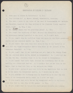 Sacco-Vanzetti Case Records, 1920-1928. Commonwealth v. Vanzetti (Bridgewater Trial). Examination of Jurors in regard to shells opened by Foreman Burgess in the Bridgewater Trial, Edmund P. Litchfield. Box 2, Folder 11, Harvard Law School Library, Historical & Special Collections