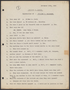 Sacco-Vanzetti Case Records, 1920-1928. Commonwealth v. Vanzetti (Bridgewater Trial). Examination of Jurors in regard to shells opened by Foreman Burgess in the Bridgewater Trial: Oliver B. Poole, 1920. Box 2, Folder 14, Harvard Law School Library, Historical & Special Collections