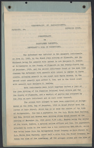 Sacco-Vanzetti Case Records, 1920-1928. Commonwealth v. Vanzetti (Bridgewater Trial). Defendant's Bill of Exceptions, 1920. Box 2, Folder 19, Harvard Law School Library, Historical & Special Collections