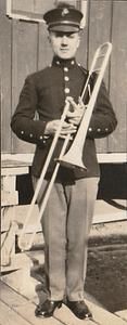 Unidentified Marine with slide trombone Marine base Quantico, VA