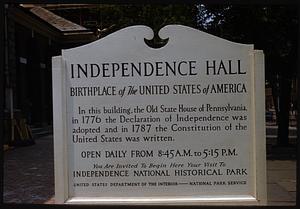Informational sign at Independence Hall, Philadelphia, Pennsylvania