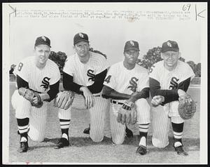 1st baseman Joe Cunningham (R). Others are (L-R)- Pete Ward, 3B, 24-y-o; Ron Hansen, SS, 25-y-o, & Don Buford, 2B, 26. Sox will be trying to improve on their 2nd place finish of 1963 at expense of NY Yankees.