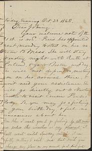 Letter from Zadoc Long to John D. Long, October 23, 1868