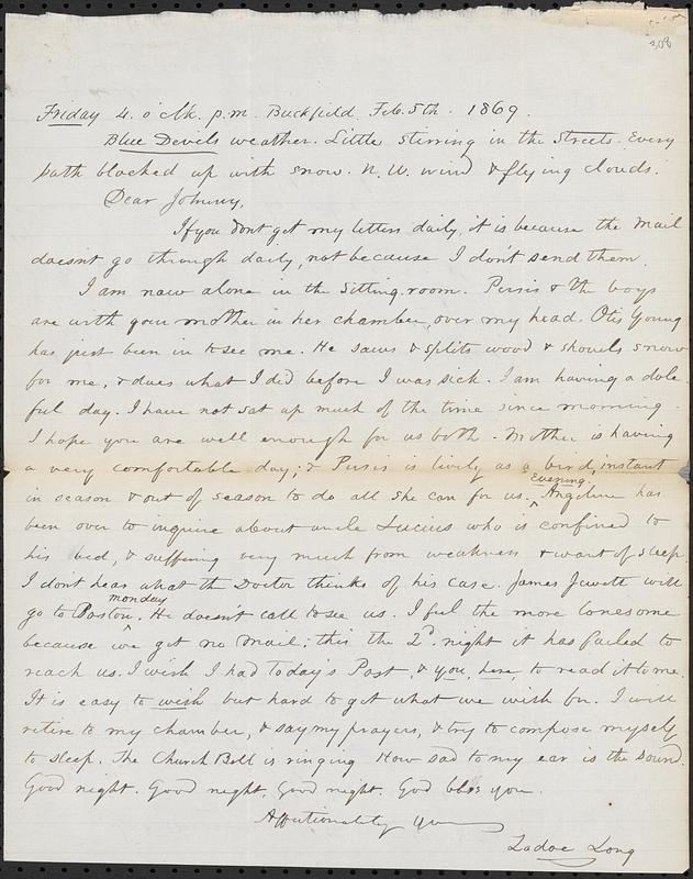 Letter from Zadoc Long to John D. Long, February 5, 1869