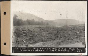 Contract No. 49, Excavating Diversion Channels, Site of Quabbin Reservoir, Dana, Hardwick, Greenwich, looking down channel along center line from Sta. 10+00 at road, middle-east channel, Hardwick, Mass., Dec. 19, 1935