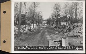 Contract No. 71, WPA Sewer Construction, Holden, looking northerly on Holt Road from manhole 6B-2-1, Holden Sewer, Holden, Mass., Mar. 26, 1940