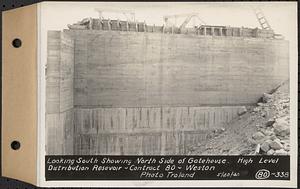 Contract No. 80, High Level Distribution Reservoir, Weston, looking south showing north side of gatehouse, high level distribution reservoir, Weston, Mass., May 20, 1940