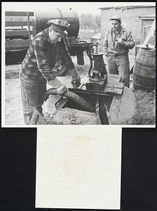 Water With a Price Tag Maurice E.Piper Jr., fills cistern with water on chicken farm of Mitchell Skibb (cq), right. Despite light rain Thursday New England is experiencing one of worst droughts in a century. Piper charges $5 for 500 gallons of water and has 75 customers. He delivers 1000 gallons at Skibb farm each week. Sale of water by truck was virtually unheard of in New England before this year.