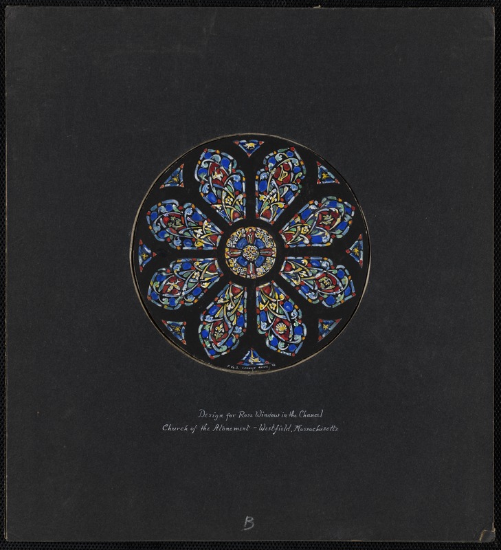 Design for rose window in the chancel, Church of the Atonement, Westfield, Massachusetts.