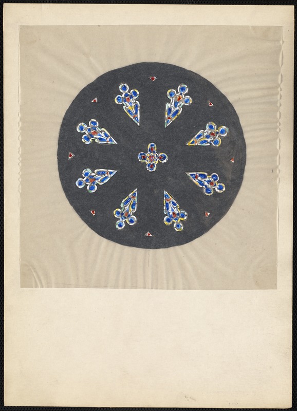 Color design for rose window opposite the altar (south east), Saint Margaret Mary's Church, Westwood, Massachusetts