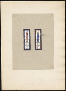 Heart crowned with thorns. Color design for the baptistery and opposite vestibule windows, Saint Margaret Mary's Church, Westwood, Massachusetts