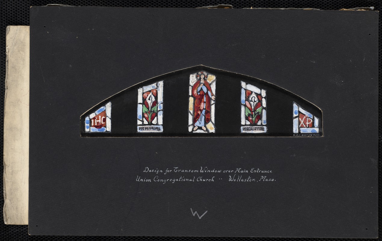 Design for transom window over main entrance, Union Congregational Church, Wollaston, Mass.