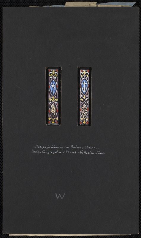 Design for windows on balcony stairs, Union Congregational Church, Wollaston, Mass.