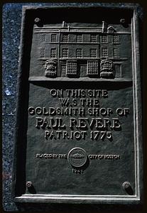 Plaque marking Paul Revere's goldsmith shop, Boston