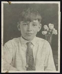 Do You Know This Boy? If so please communicate with Dr. George Burgess Magrath, Medical Examiner, 274 Boylston St., Boston (Tel. Kenmore 1342) and thereby assist in identifying the body of an unknown person whose possessions included this photograph.