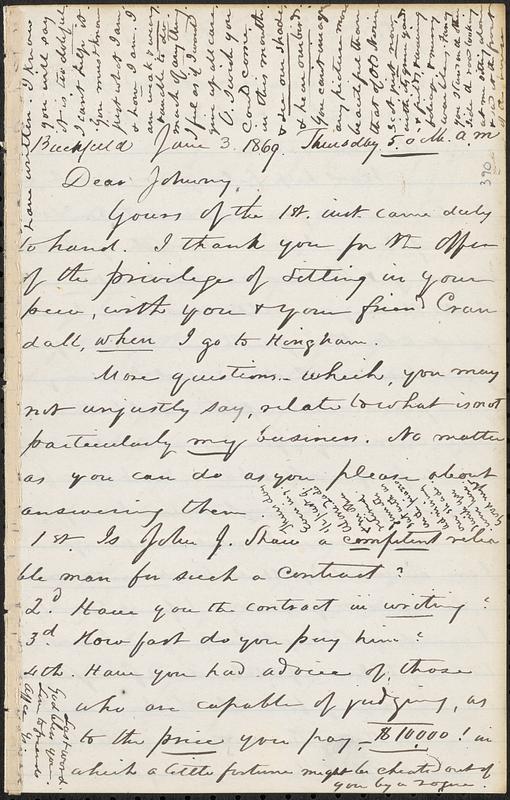 Letter from Zadoc Long to John D. Long, June 3, 1869 - Digital Commonwealth