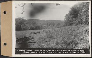 Contract No. 51, East Branch Baffle, Site of Quabbin Reservoir, Greenwich, Hardwick, looking south from near corner 11 on Access Road taking, south baffle, Hardwick, Mass., Aug. 21, 1936