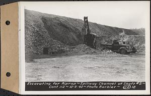 Contract No. 112, Spillway at Shaft 2 of Quabbin Aqueduct, Holden, excavating for riprap, spillway channel at Shaft 2, Holden, Mass., Oct. 9, 1940