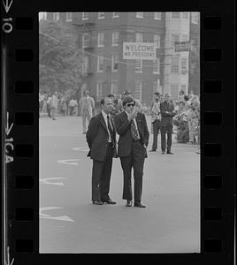 Two men waiting for President Ford in Exeter, New Hampshire