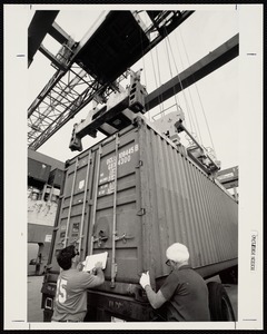 Safety check on containerload at the Port of Boston