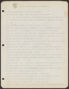 Sacco-Vanzetti Case Records, 1920-1928. Commonwealth v. Vanzetti (Bridgewater Trial). Examination of Jurors in regard to shells opened by Foreman Burgess in the Bridgewater Trial: James R. Donahue, 1920. Box 2, Folder 8, Harvard Law School Library, Historical & Special Collections