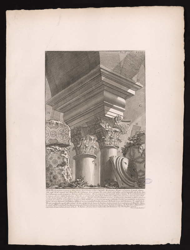 Nella tavola presente in parte si dimostrano due Colonne co' loro capitelli, architrave, freigo, e cornice; le quali stanno sotto agli archi interni del Mausoleo di Costanza