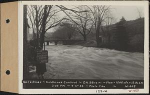 Ware River, Coldbrook Control, drainage area = 98 square miles, flow = 1260 cubic feet per second = 12.9 cubic feet per second per square mile, Barre, Mass., 3:05 PM, Apr. 17, 1933