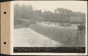 Ware River, Mill Plant dam at Barre Wool Combing Co., drainage area = 103 square miles, flow = 1195 cubic feet per second = 11.6 cubic feet per second per square mile, Barre, Mass., 2:00 PM, Apr. 13, 1934