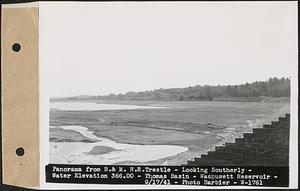 Panorama from Boston & Maine Railroad trestle, looking southerly, water elevation 366.00, Thomas Basin, Wachusett Reservoir, Oakdale, West Boylston, Mass., Sep. 17, 1941