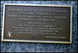 Plaque commemorating establishment of William Underwood Company, Boston