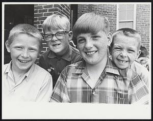 Contestants in Freckle contest L-R Steve Moore 11 yrs Kevin O'Neill 9 yrs Brian Walsh 12 yrs Thomas Norman 9 yrs Charlestown