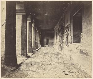 View from the right looking along interior of verandah of Buddhist Vihara, Cave IV, Ajanta