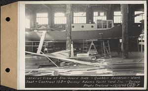 Contract No. 103, Construction of Work Boat for Quabbin Reservoir, Quincy, general view of starboard side, Quincy, Mass., Dec. 11, 1940