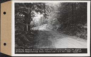 Contract No. 106, Improvement of Access Roads, Middle and East Branch Regulating Dams, and Quabbin Reservoir Area, Hardwick, Petersham, New Salem, Belchertown, looking ahead from Sta. 160+50, access road to East Branch Regulating Dam, Belchertown, Mass., Jun. 5, 1940