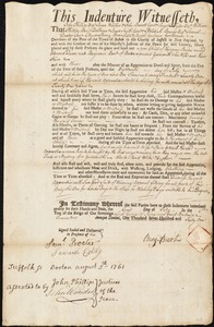 Edward Deane indentured to apprentice with Benjamin Burt of Boston, 1 July 1761