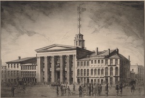 View of the Merchants Exchange, State Street and adjacent buildings, 1842
