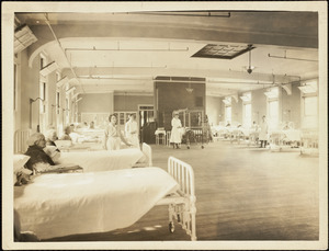 Nurses and patients in hospital ward on Long Island in Boston Harbor
