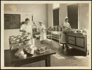 Nurses serving food in hospital on Long Island in Boston Harbor