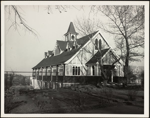 View of chapel building on Long Island in Boston Harbor