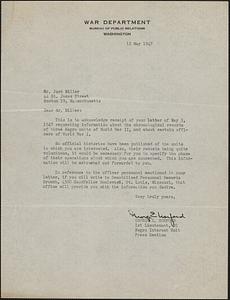 Letter from Lieutenant George E. Norford, Washington, D.C., to Jack Miller, Boston, 1947 May 12