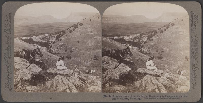 Looking northeast from the Mt. of Beatitudes to Capernaum and the Sea of Galilee, Palestine